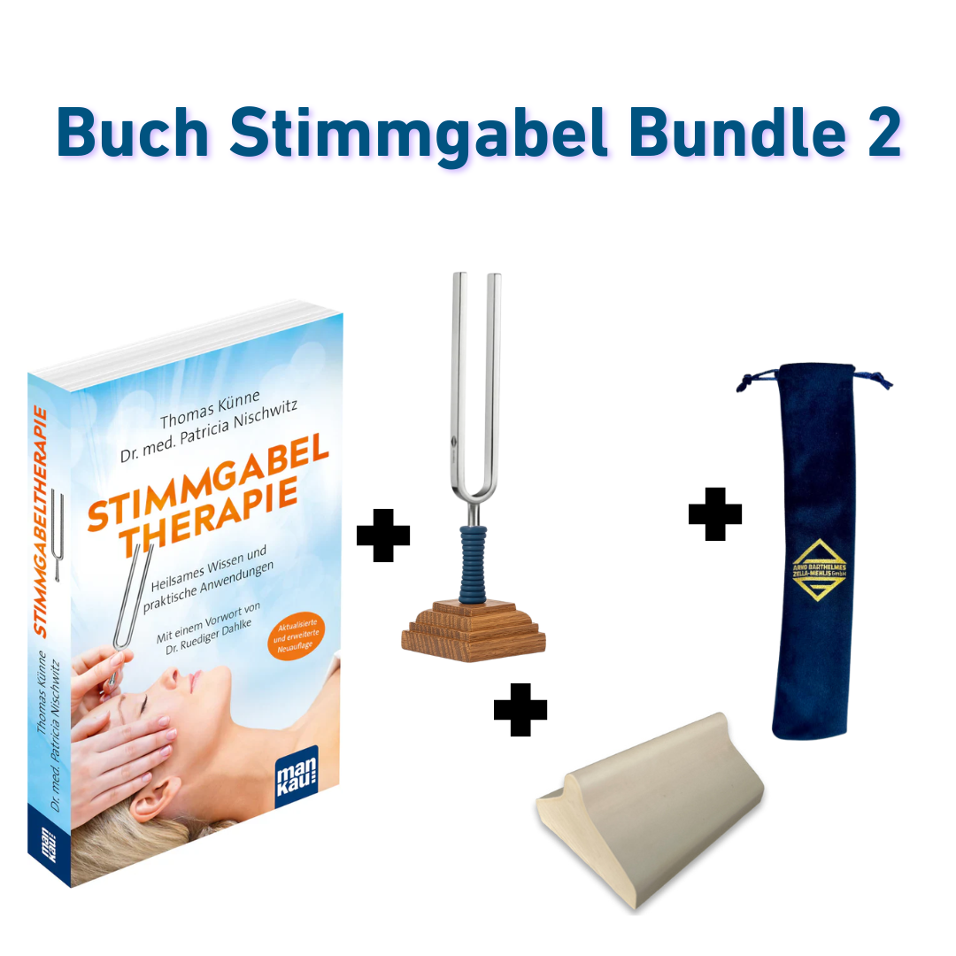Buch-Bundle 2: Stimmgabeltherapie + Stimmgabel Platonisches Jahr mit Sockel + Anschlaghilfe + Samttasche