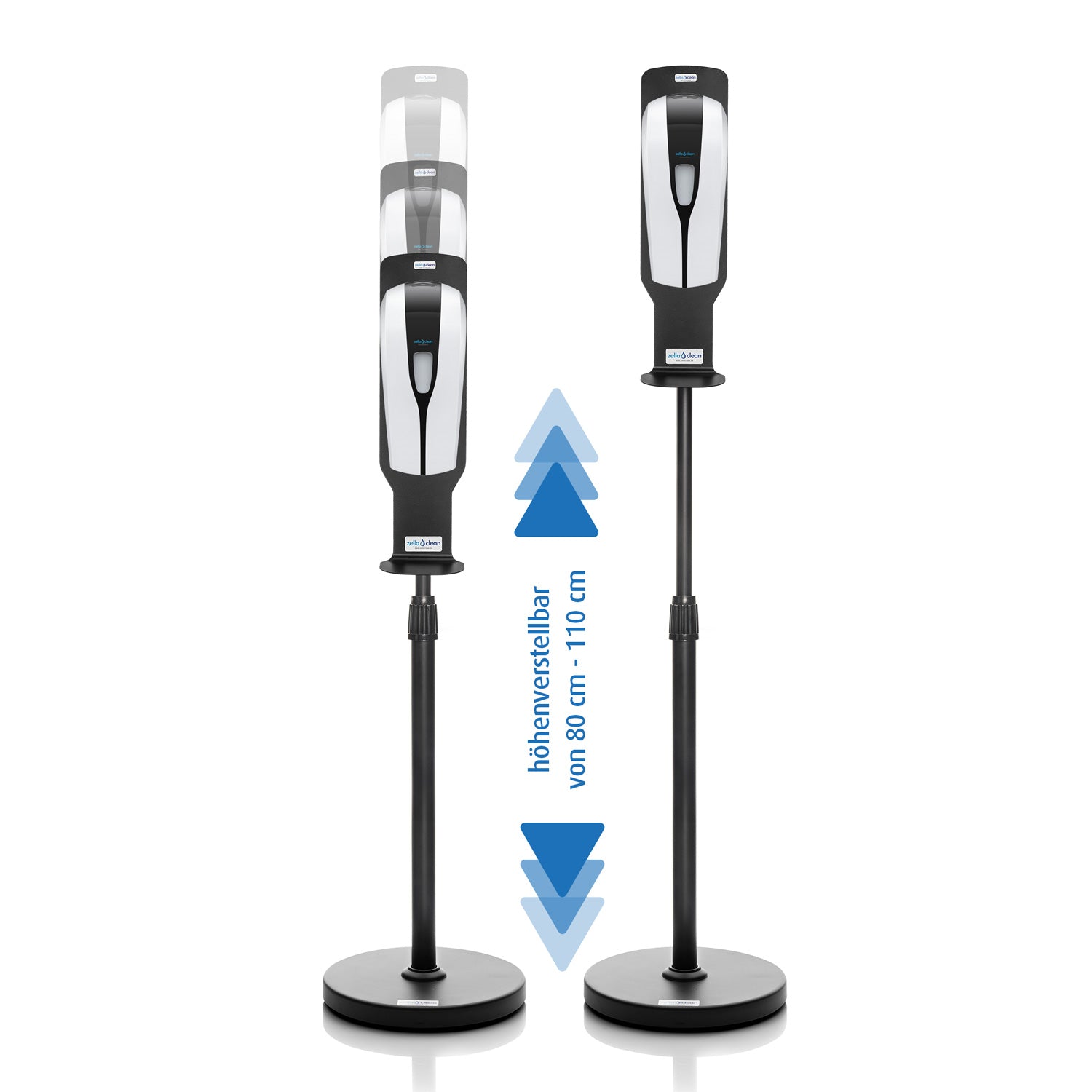 Sensor Desinfektionsstation Rundständer schwarz, höhenverstellbar, Automatik, Kontaktlos mit Tropfschale, Hygienesäule