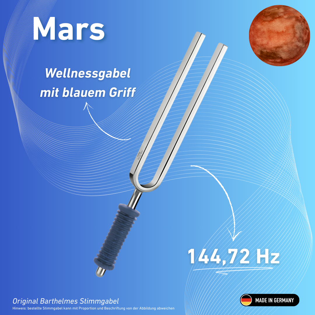 Diapason Barthelmes original, modèle Wellness, avec manche bleu, Mars 144,72 Hz | Réf. 220121