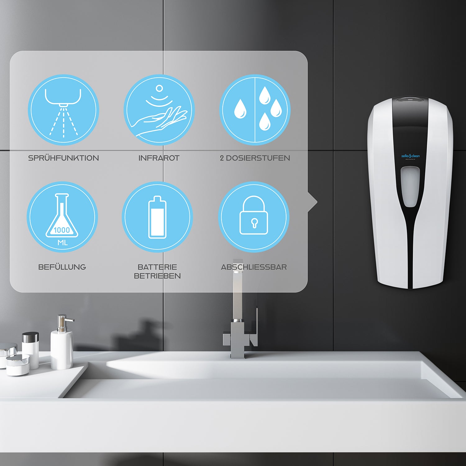 Sensor Desinfektionsstation Rundständer silber, höhenverstellbar, Automatik, Kontaktlos mit Tropfschale, Hygienesäule