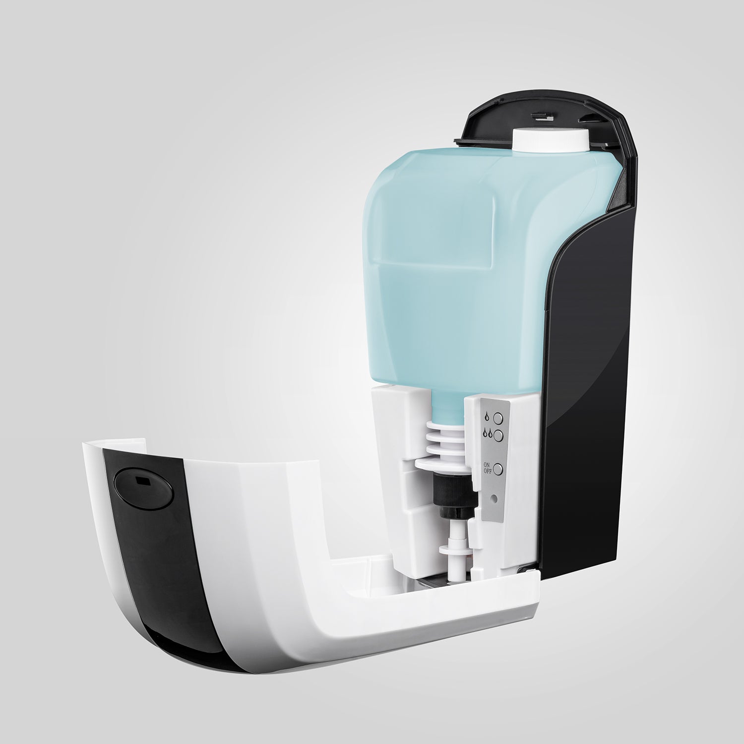 Sensorspender für Seife oder Desinfektionsmittel mit Wandblech schwarz, Automatik, Kontaktlos