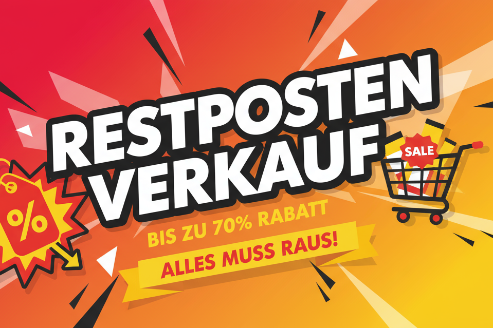 Erstelle ein Bild mit Text: Restposten Verkauf im Format 800 x 520 px